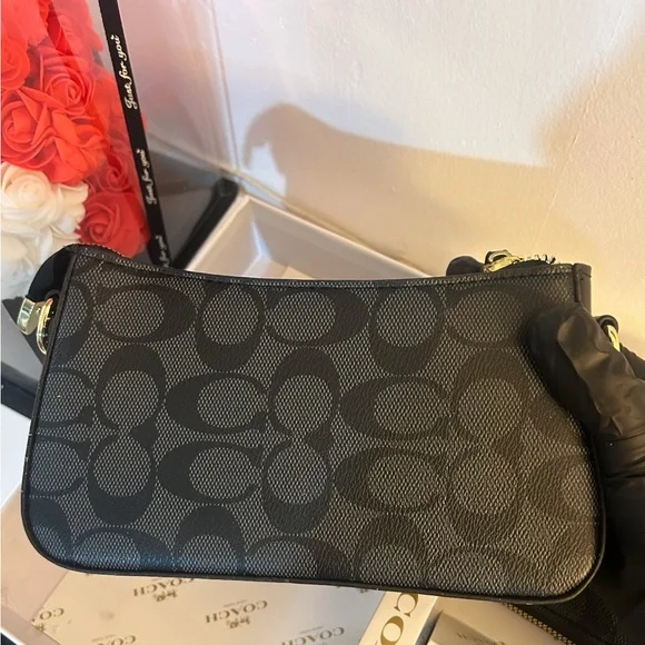 Coach Black Signature Mini Shoulder Bag with Gold Accents - Picture 5 of 14